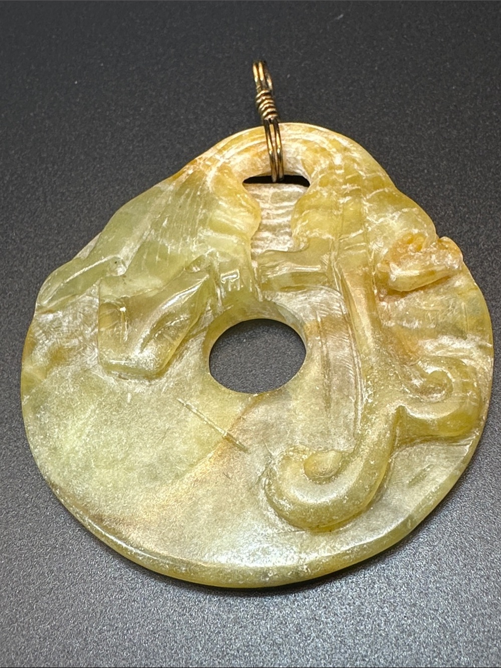 Vintage Hand-Carved Jade Sea Dragon OR Koi Pendant Symbol of Prosperity & Luck - Picture 6 of 11